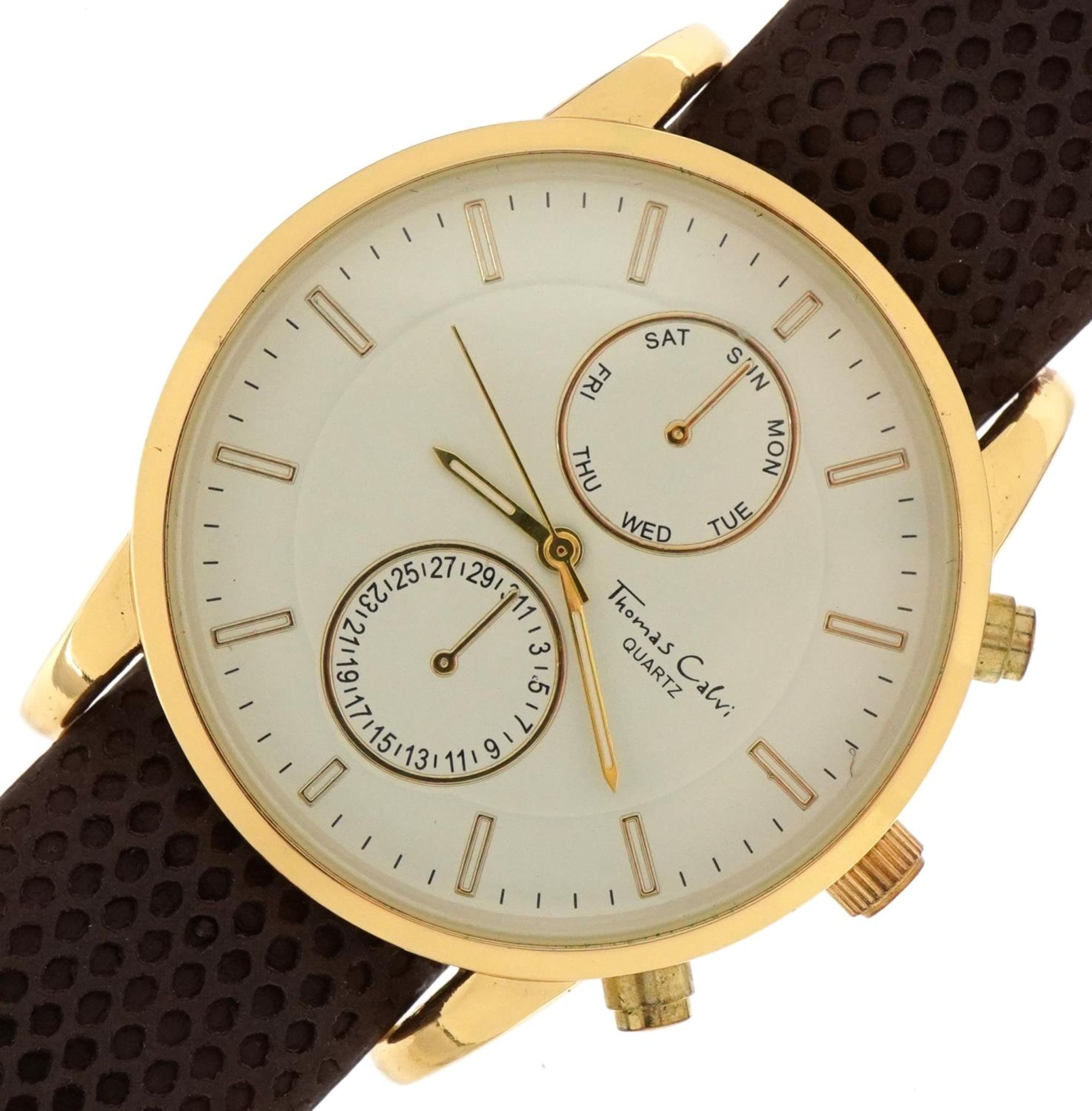 Thomas Calvi, gentlemen's wristwatch with spare straps and box, 42mm in diameter
