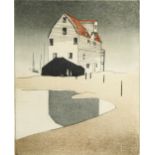 Ioala Spafford- Tidemill woodbridge, coloured etching number 14/100, contemporary mounted and framed