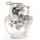 Continental silver overlaid glass jug, 21cm high