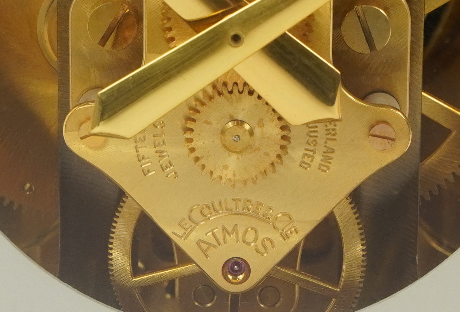 Jaeger LeCoultre brass cased Atmos clock, the circular chapter ring having Arabic numerals, serial - Image 2 of 4