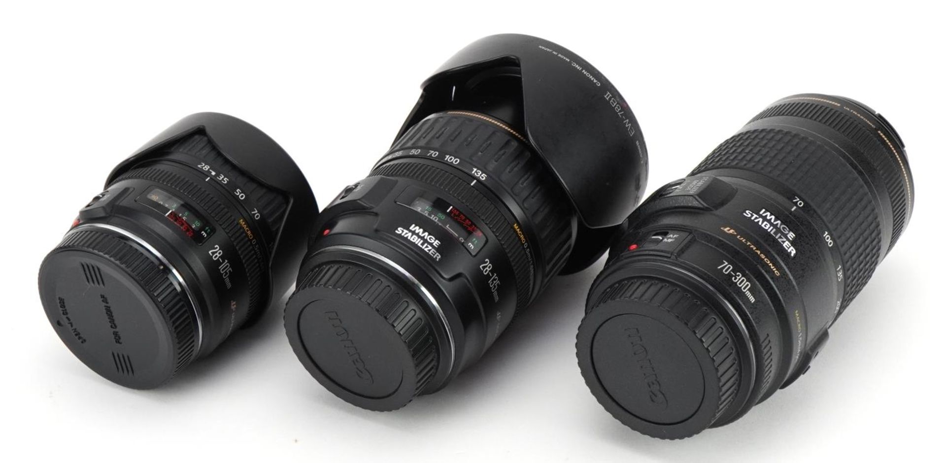 Three Canon camera lenses comprising 28-105mm, 70-300mm and 28-135mm - Bild 2 aus 3