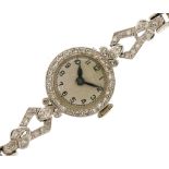 Art Deco ladies platinum and diamond cocktail watch, the 14ct white gold strap set with twenty eight