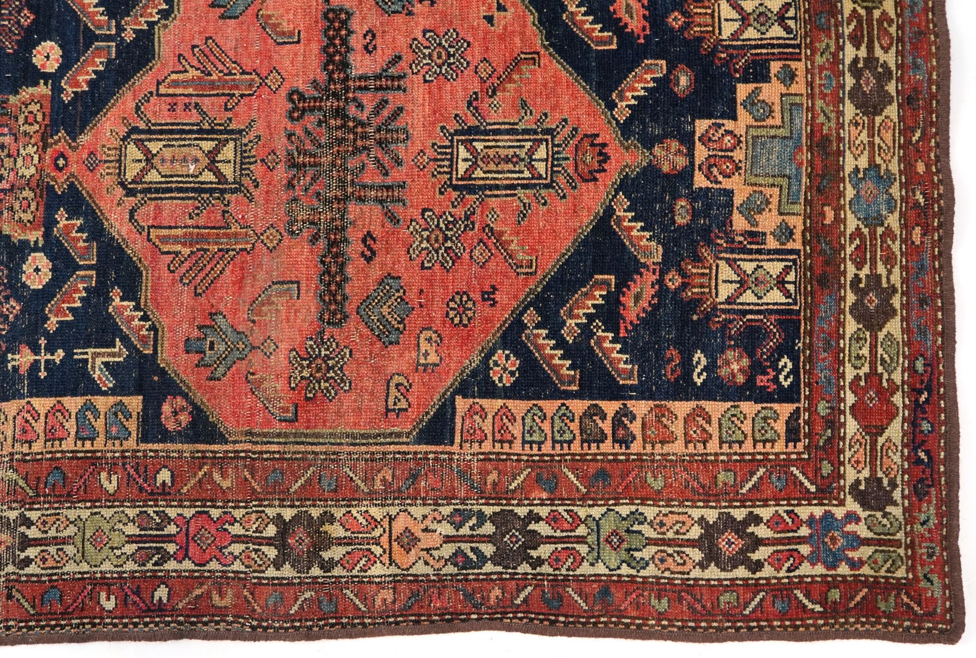 Rectangular Afghan red and blue ground rug with all over geometric and animal design, 177cm x 120cm - Image 5 of 6