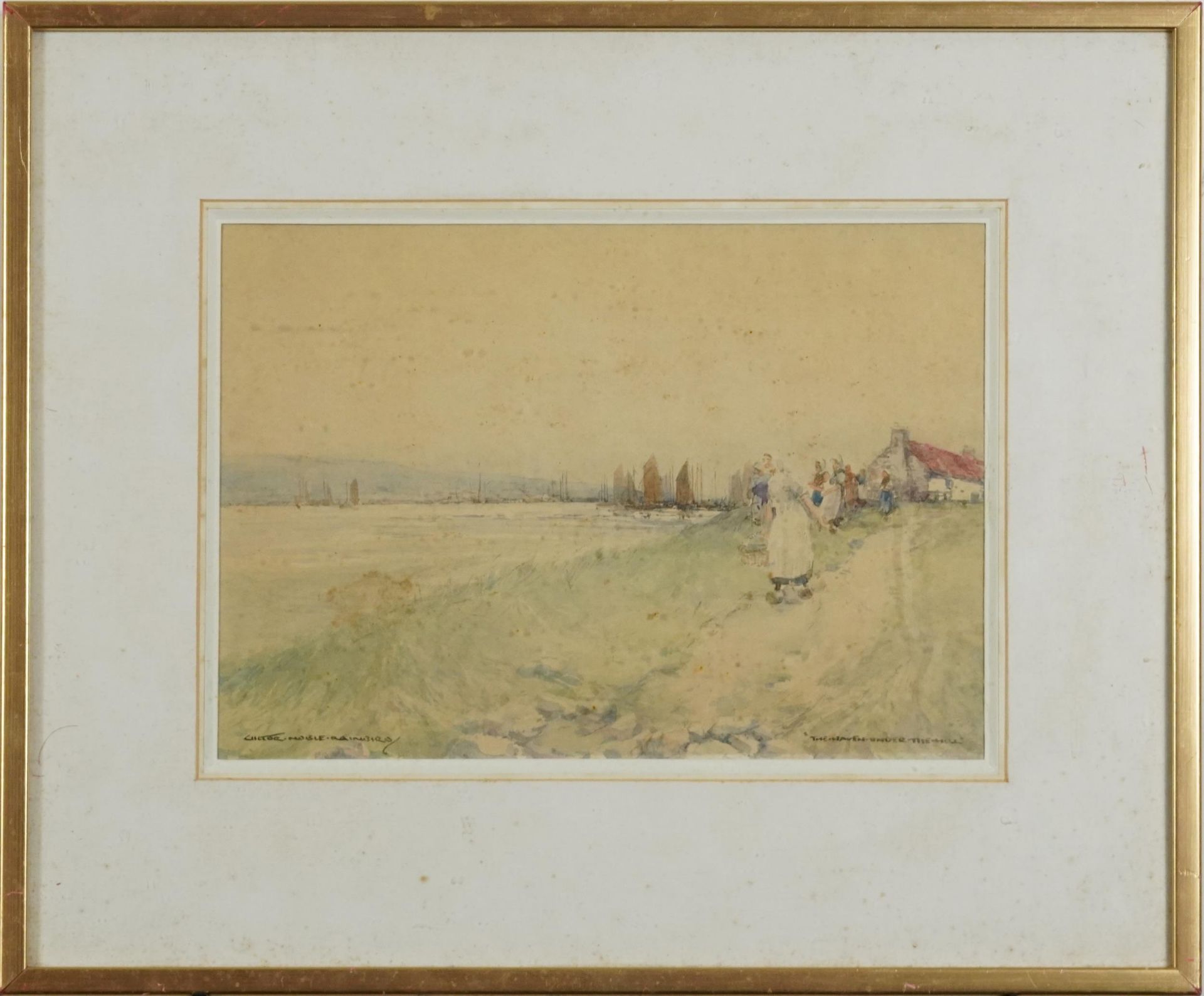 Victor Noble Rainbird - The Haven Under the Hill, watercolour, Wishart Brown, Glasgow label verso, - Bild 2 aus 5