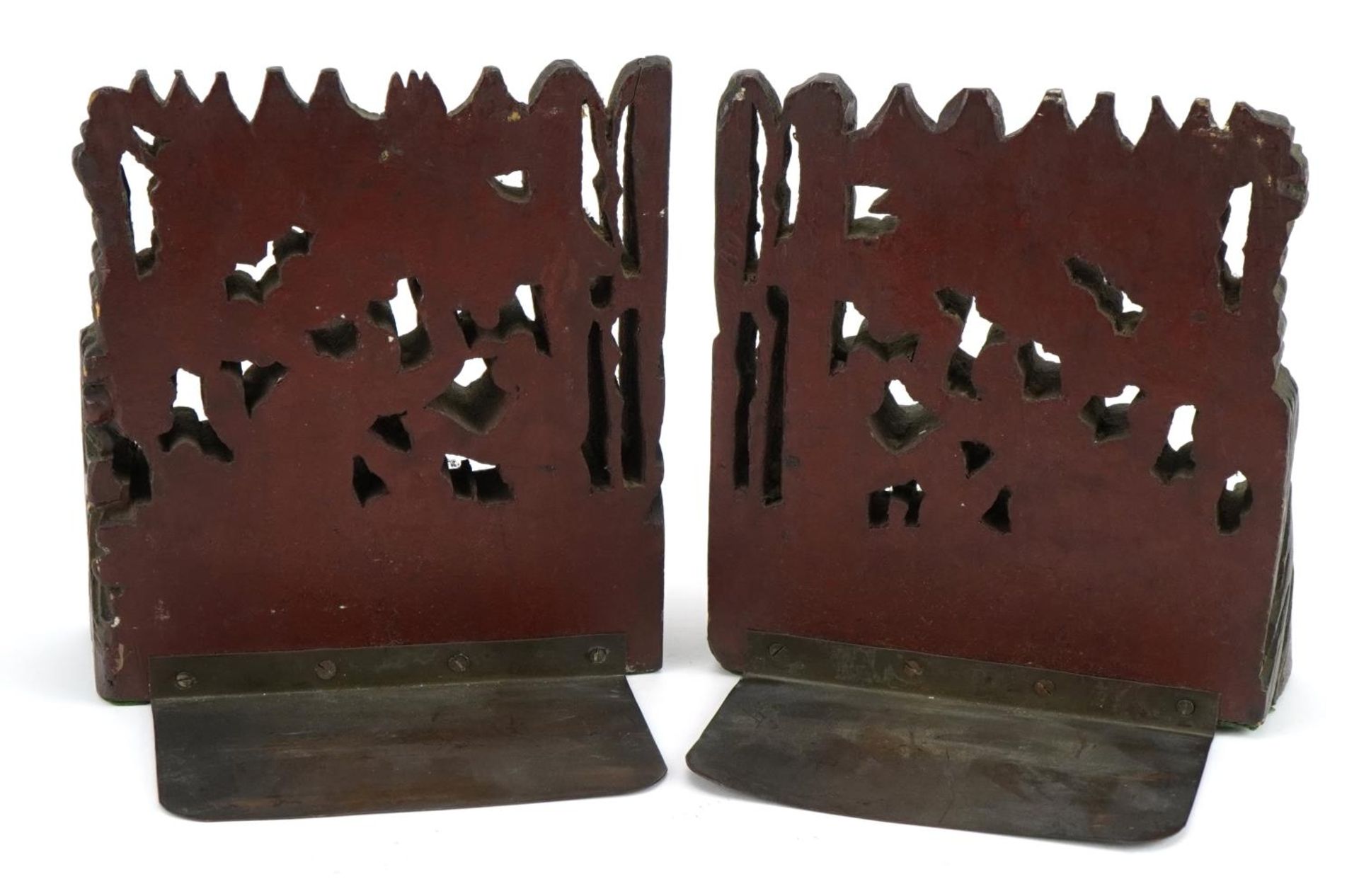 Pair of Chinese hardwood bookends carved with figures beneath cherry blossom - Bild 2 aus 3