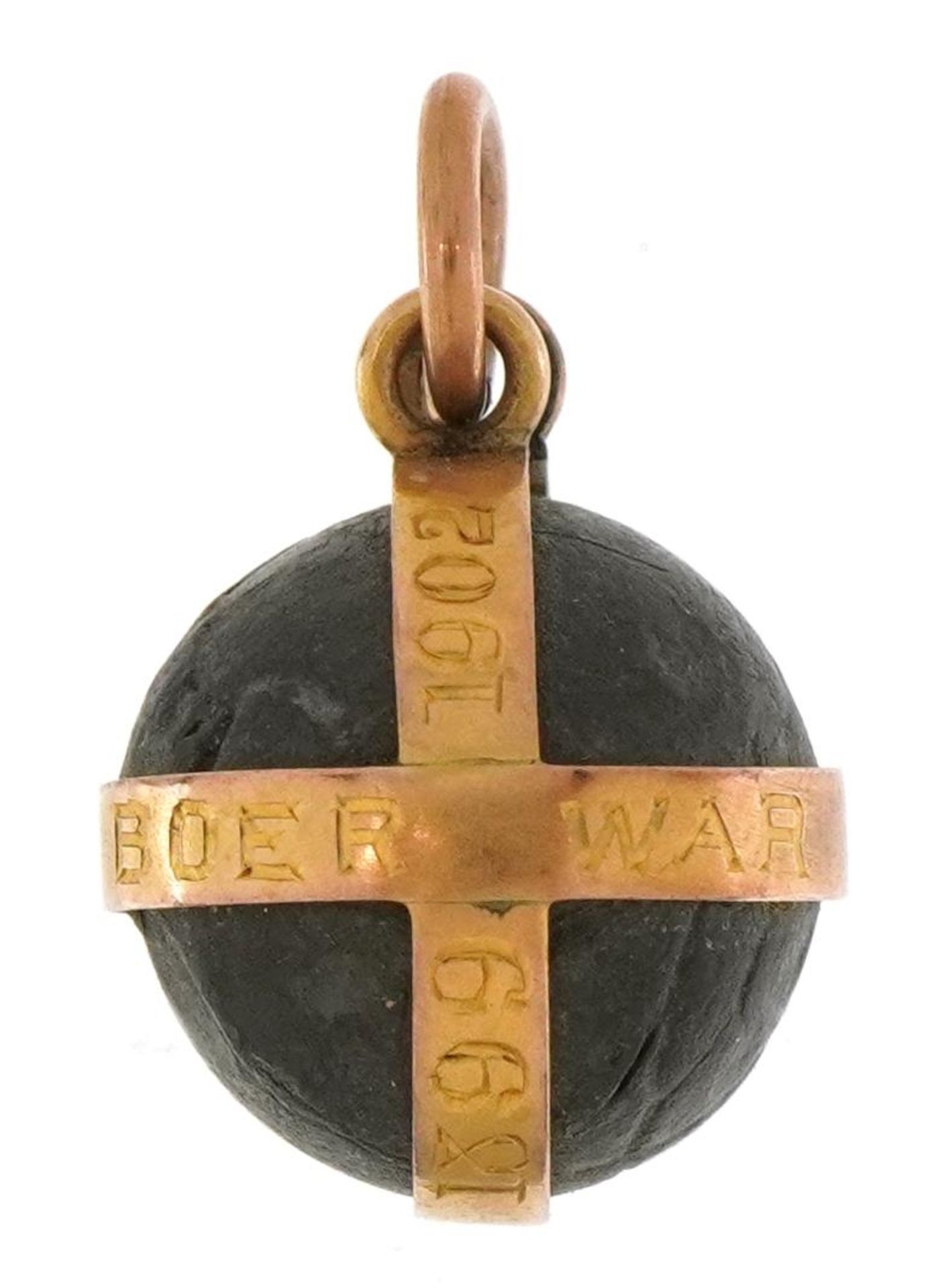 Military interest unmarked gold mounted Boer war bullet pendant, the case engraved Boer War 1899-