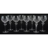 Set of eight Waterford Crystal Powerscourt hock glasses, each 18.5cm high