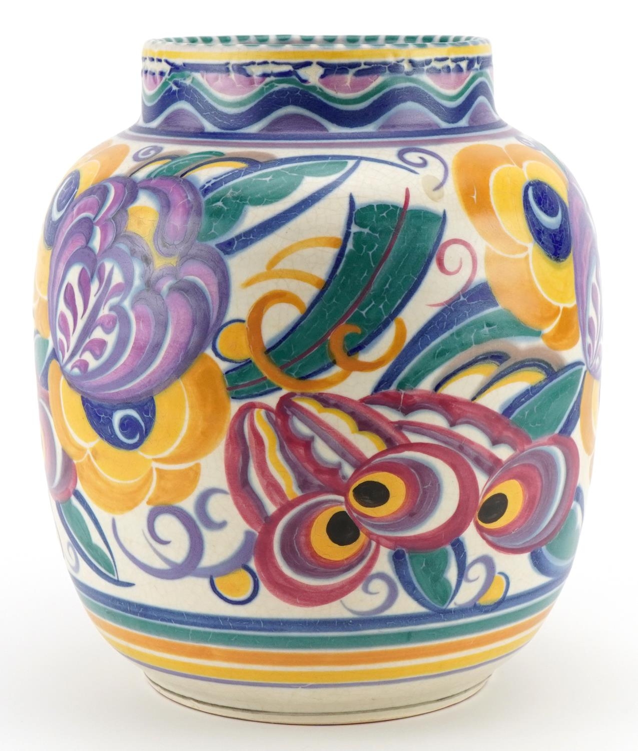 Poole Carter Stabler & Adams, Large Art Deco pottery vase painted with stylised flowers, incised 621 - Image 2 of 4