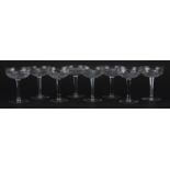 Baccarat, Set of eight French crystal cut Champagne coupe glasses, 13cm high