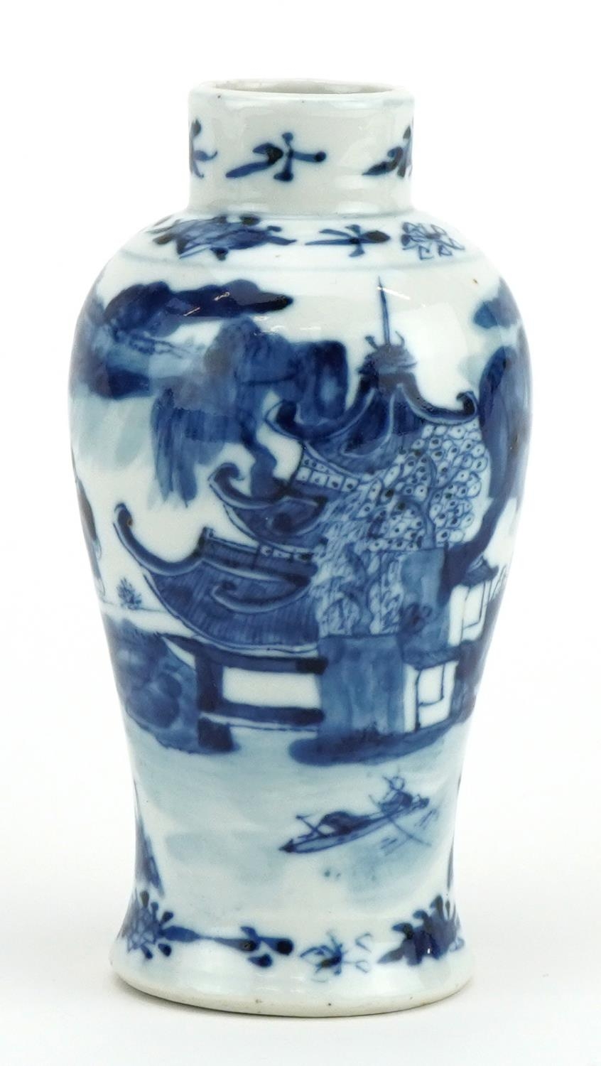 Chinese blue and white porcelain baluster vase hand painted with figures in a landscape, four figure