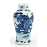 Chinese blue and white porcelain baluster vase hand painted with figures in a landscape, four figure