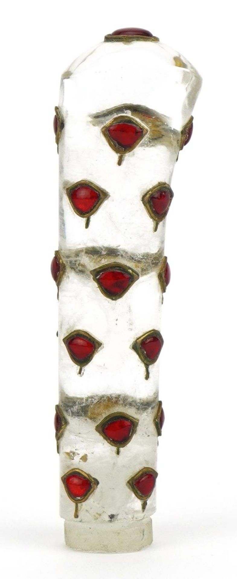 Islamic rock crystal dagger handle inset with red cabochons, 9cm in length - Image 2 of 3