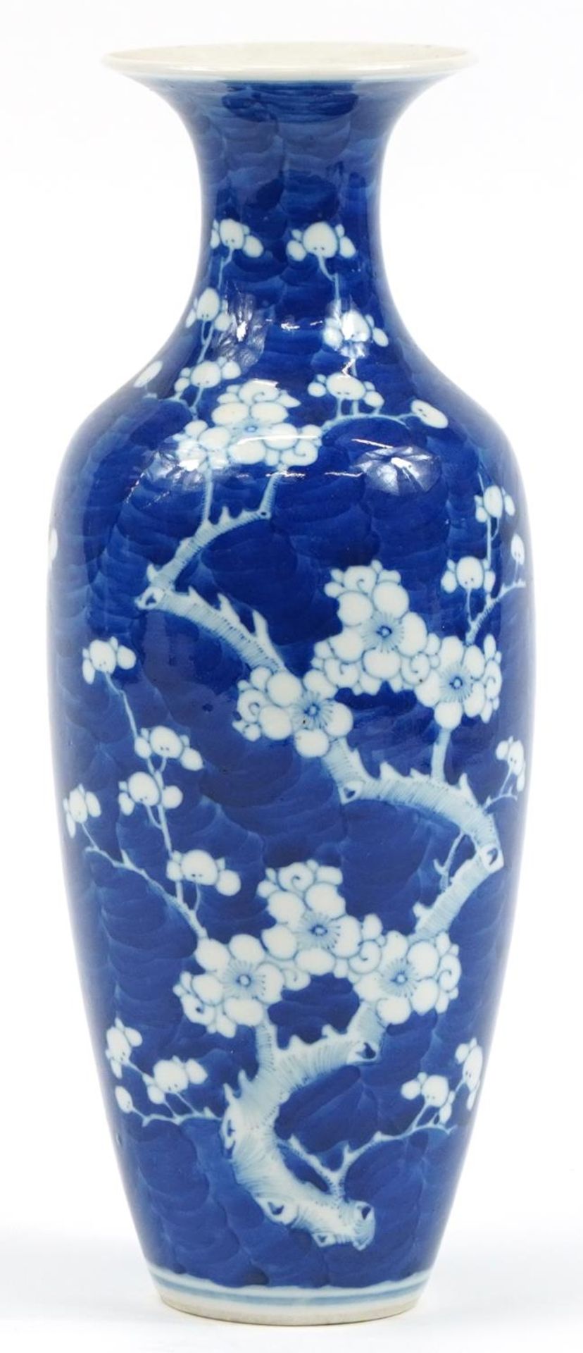 Chinese blue and white porcelain vase hand painted with prunus flower, four figure character marks