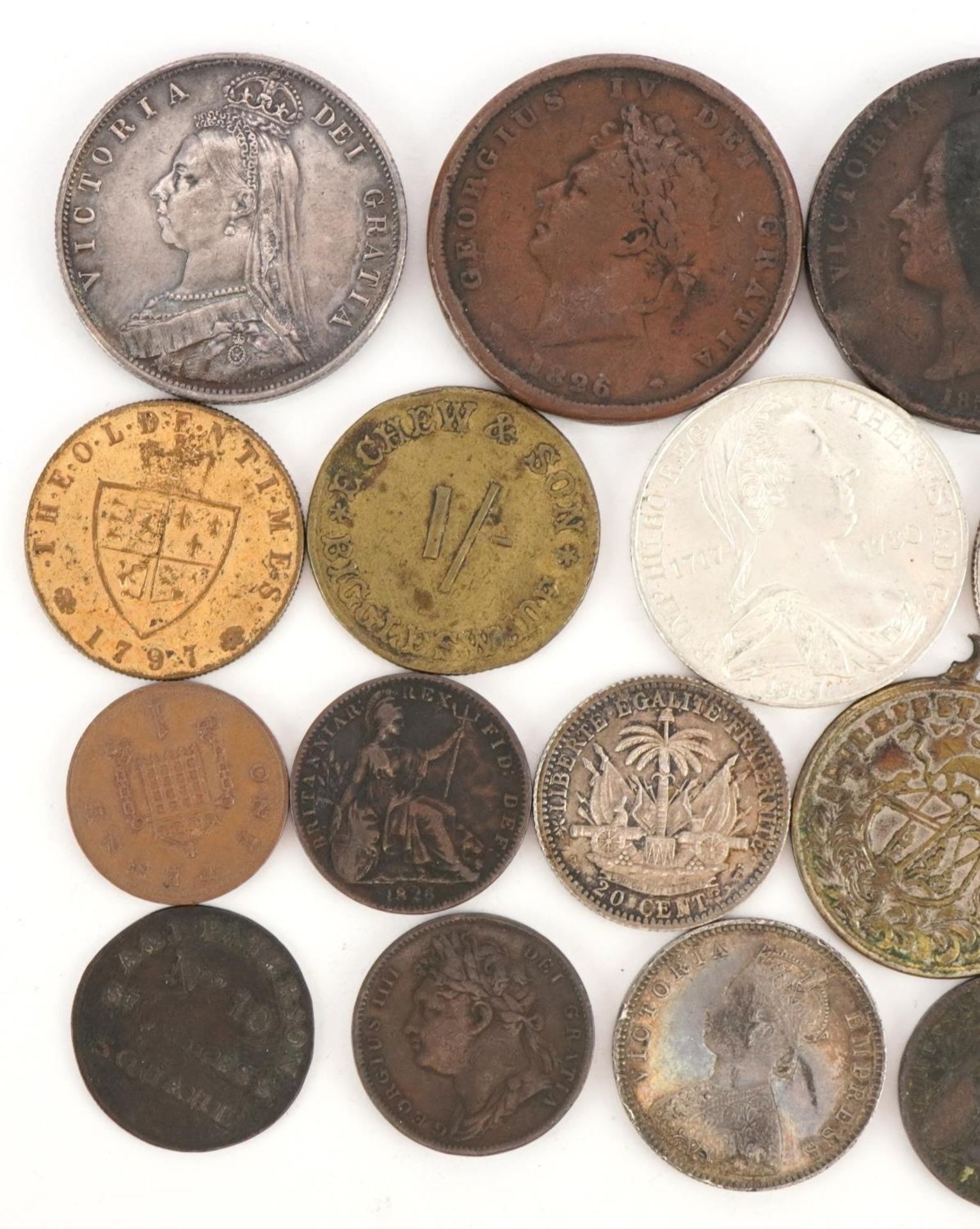 18th century and later British and world coinage and tokens including Queen Victoria 1887 half crown - Image 2 of 3