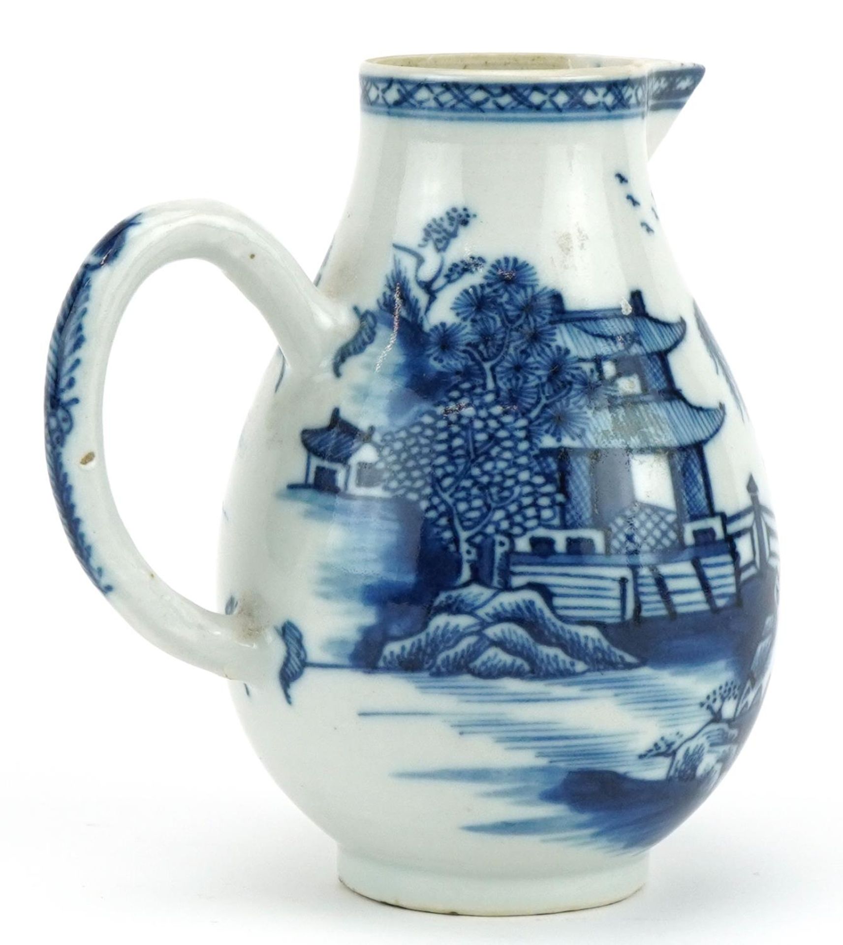 Chinese blue and white porcelain sparrow beak jug hand painted with a pagoda in a river landscape, - Bild 2 aus 3