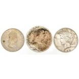 Three world coins including 1964 Bermuda crown and Maria Theresa thaler