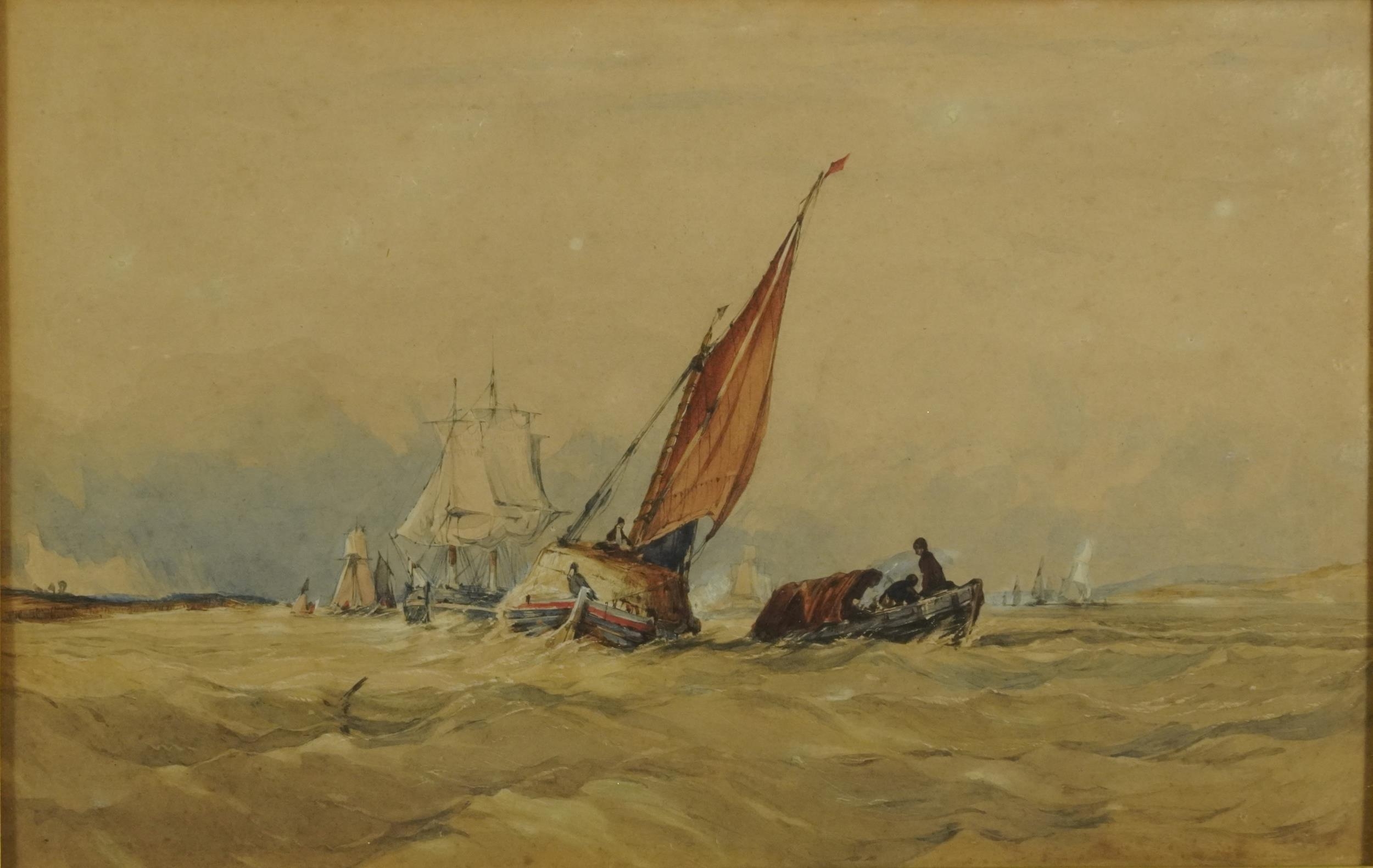 Ships and tugboats at sea, 19th century maritime interest British school heightened watercolour,