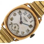 J W Benson, gentlemen's 9ct gold wristwatch with enamelled dial, the case 30mm wide