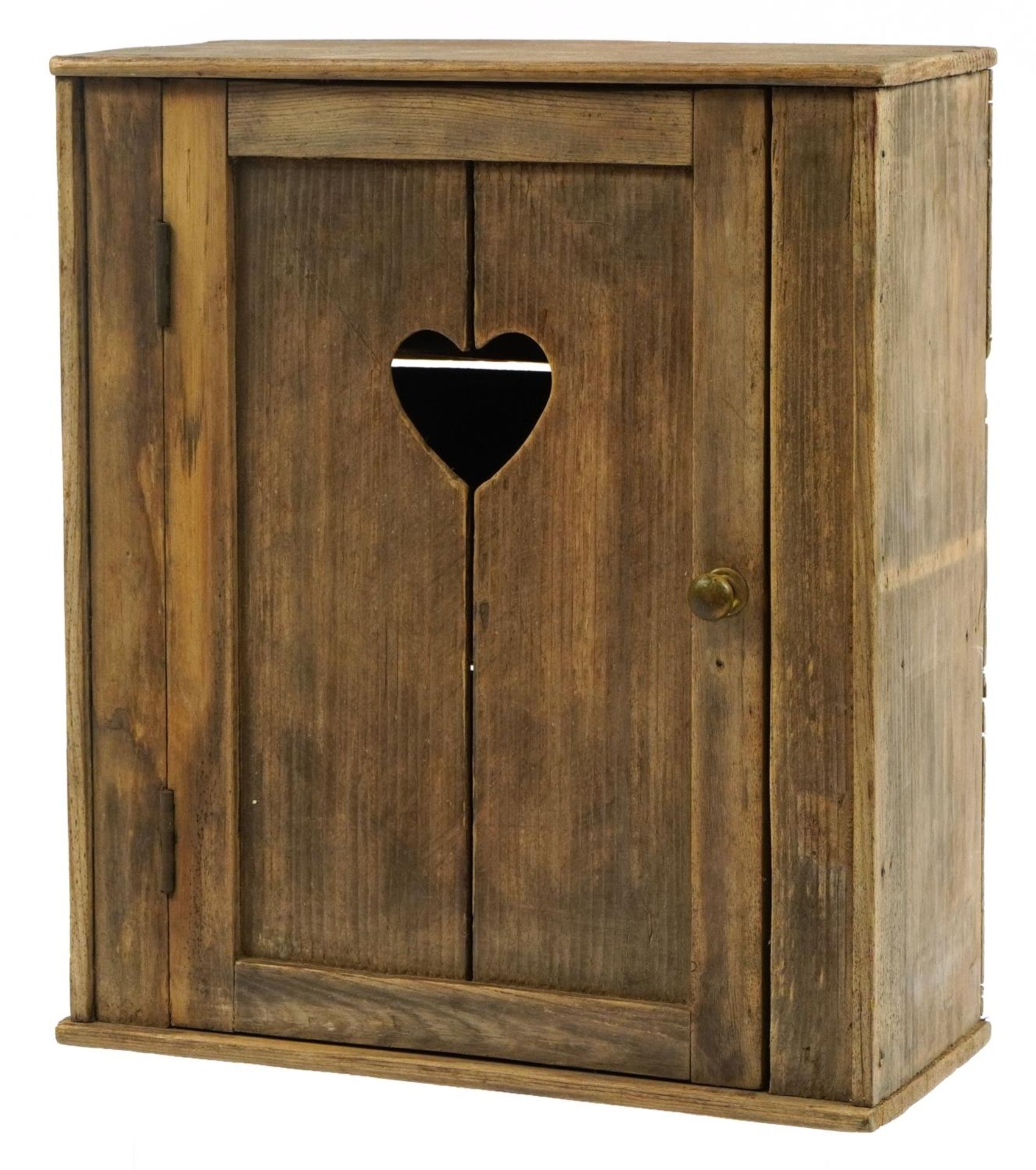 Victorian pine wall hanging cupboard, 44cm H x 38.5cm W x 16.5cm D