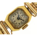 Polar, Art Deco ladies 14ct gold wristwatch, the case 12mm wide