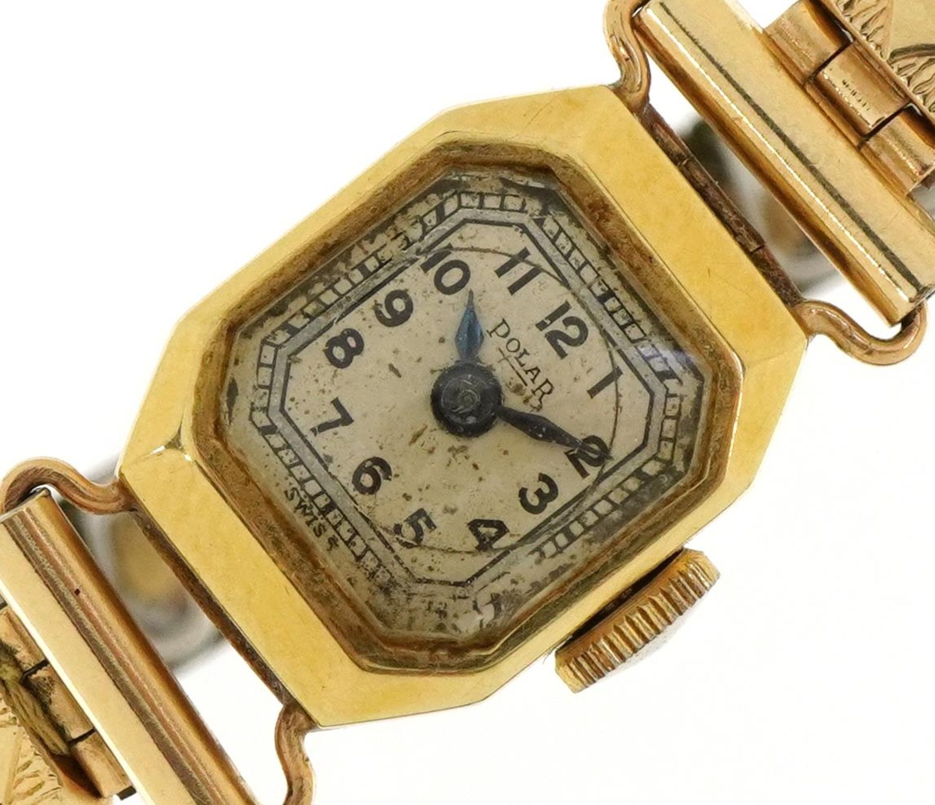 Polar, Art Deco ladies 14ct gold wristwatch, the case 12mm wide