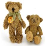 Vintage miniature straw filled teddy bear and one other, the largest 14cm high