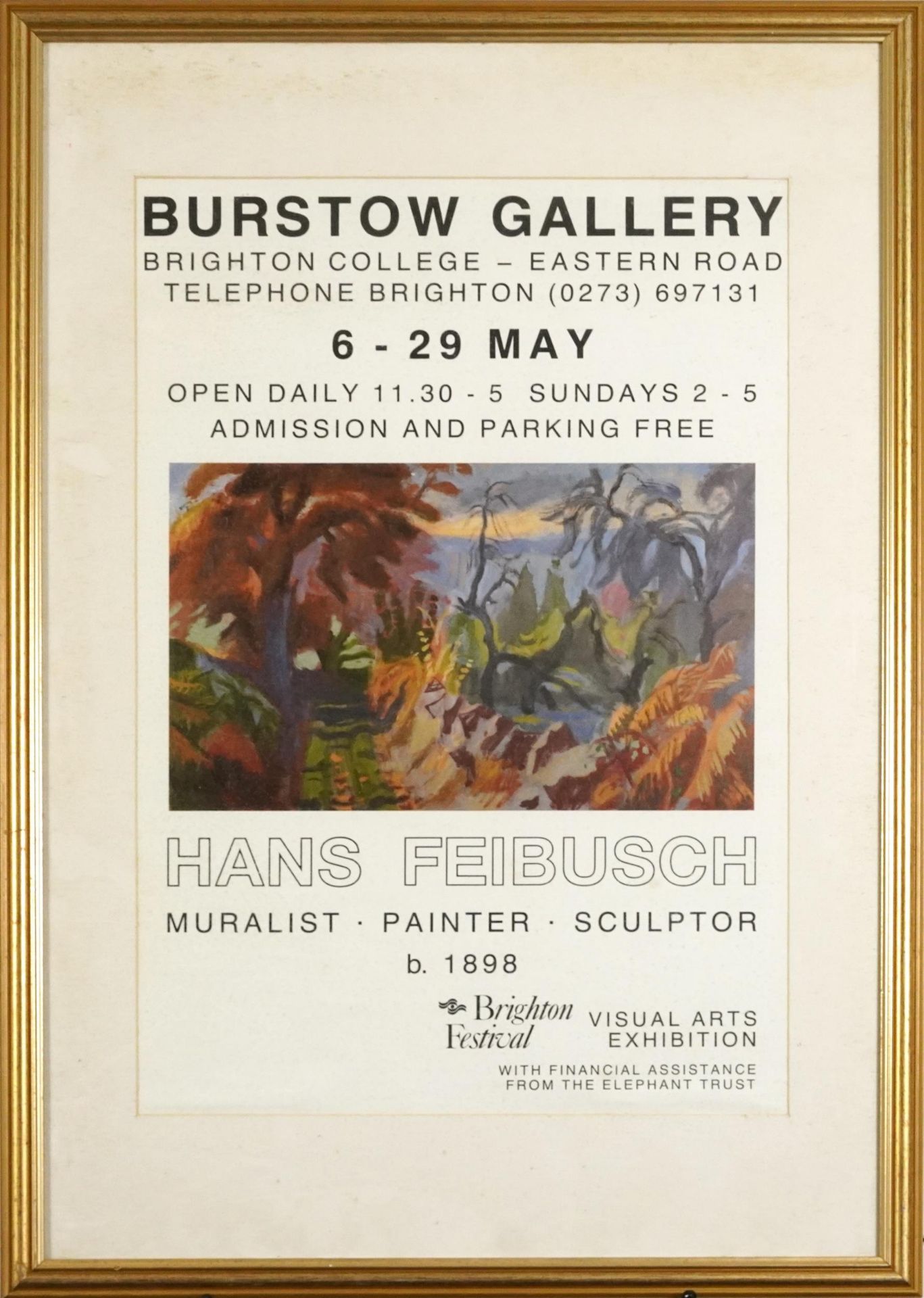Burstow Gallery, Brighton Hans Feibusch Visual Arts Exhibition poster, mounted, framed and glazed, - Image 2 of 3