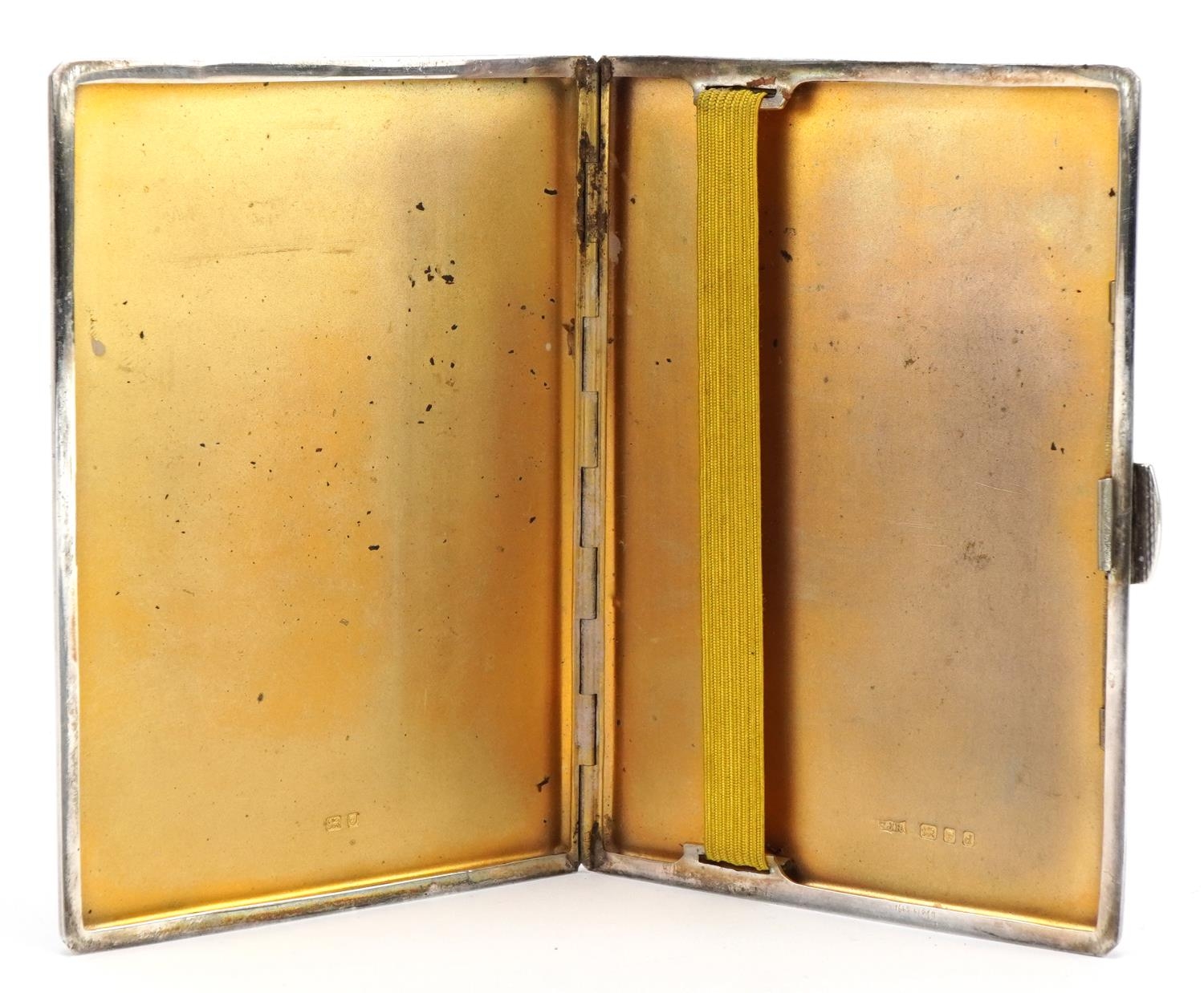 S J Rose & Son, Elizabeth II rectangular silver cigarette case with engine turned decoration and - Image 2 of 4