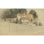 George Louis Palmella Busson du Maurier - Farm buildings before trees, 19th century pencil and
