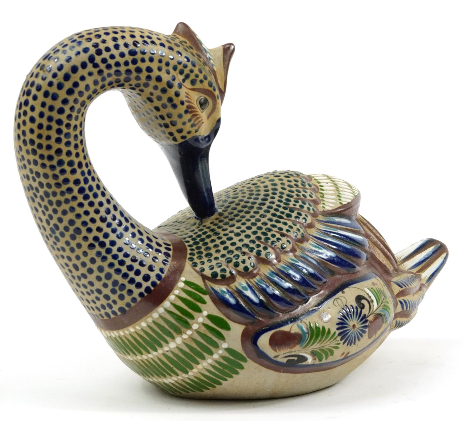 Acem, Mexican hand painted pottery swan, 35cm in length - Bild 2 aus 4
