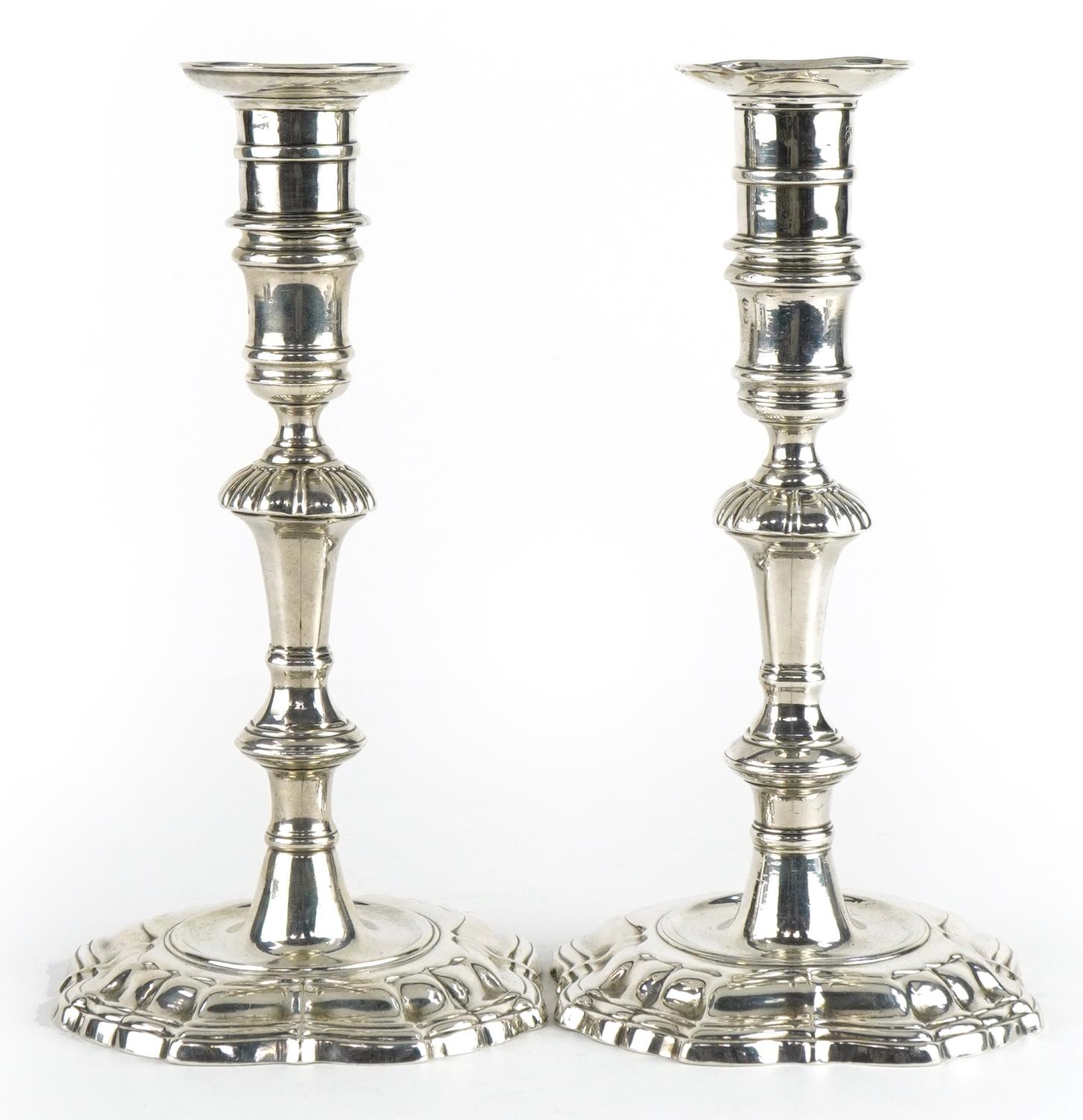 Thomas Walker, pair of 18th century Irish cast silver candlesticks, incomplete hallmarks, 21cm high, - Image 2 of 4