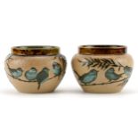 Florence Barlow for Royal Doulton, pair of Art Nouveau stoneware jardinieres hand painted in