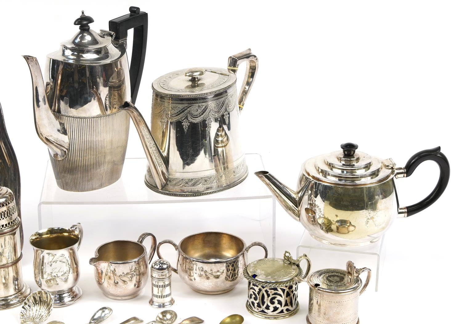 Victorian and later silverplate including teapots, coffee pot, large sifter and cruet - Image 2 of 6