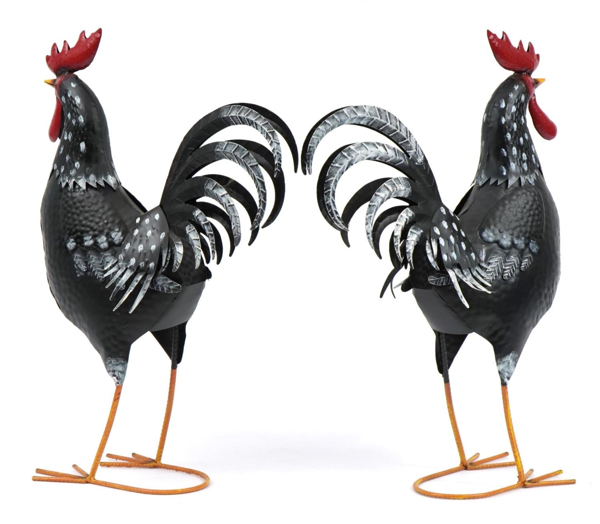 Pair of painted metal cockerels, 59cm high - Image 2 of 3