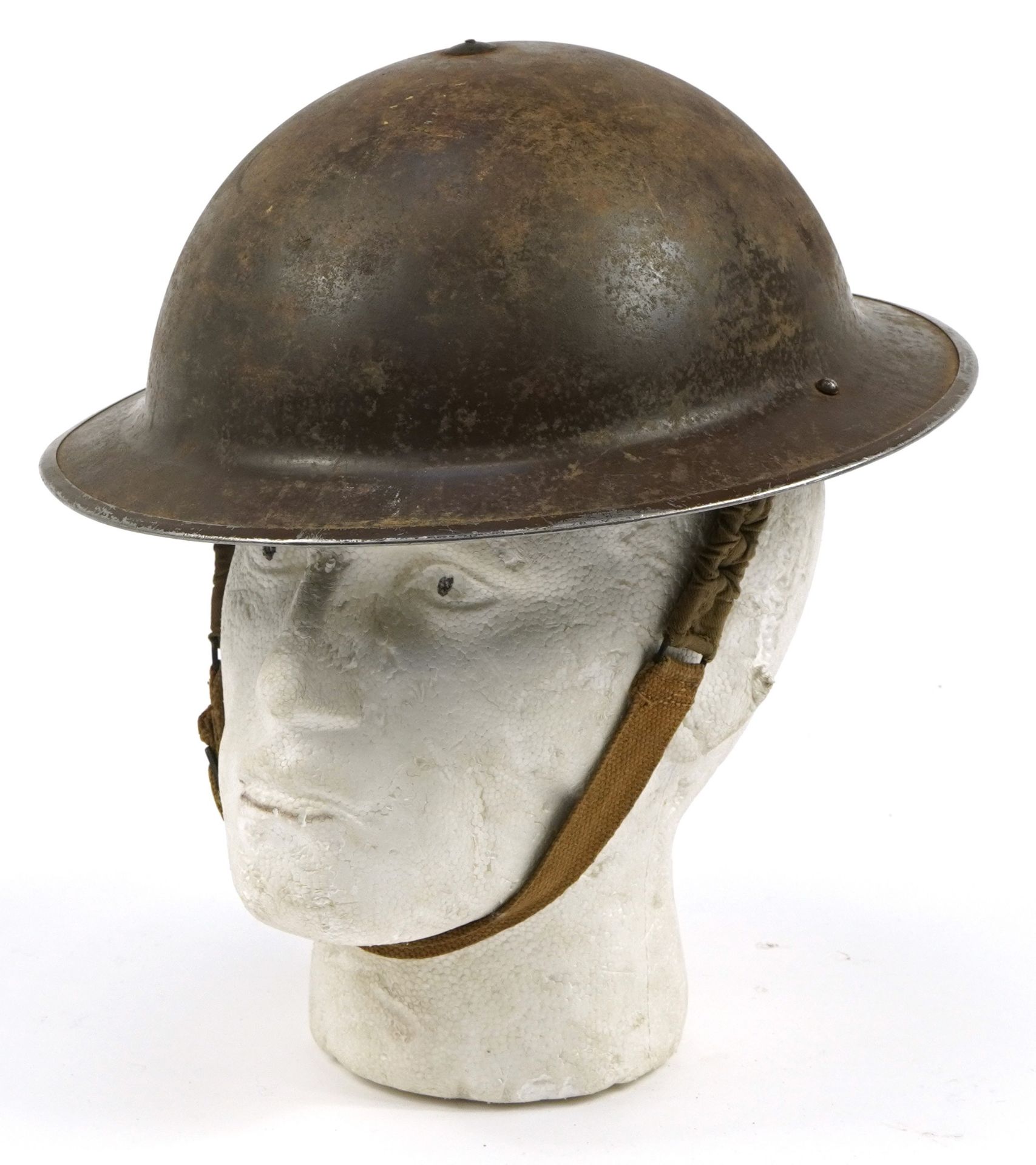 British military World War II tin helmet with leather liner