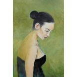 Clive Fredriksson - Female wearing black dress, oil on canvas, inscribed verso Calm after the storm,