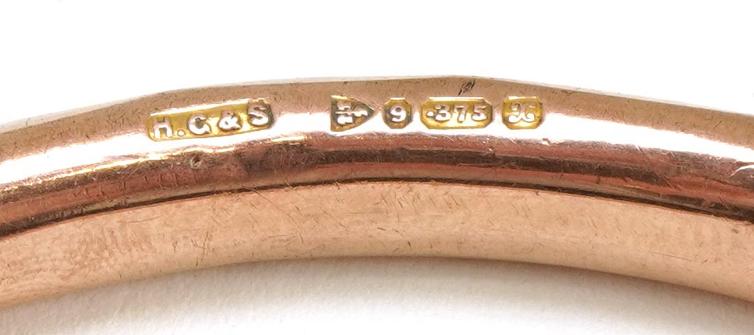 Art Deco 9ct rose gold bangle, Chester 1923, 8.7cm in diameter, 14.6g - Image 3 of 3