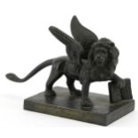 Antique patinated bronze study of St Mark's Lion, 15cm in length