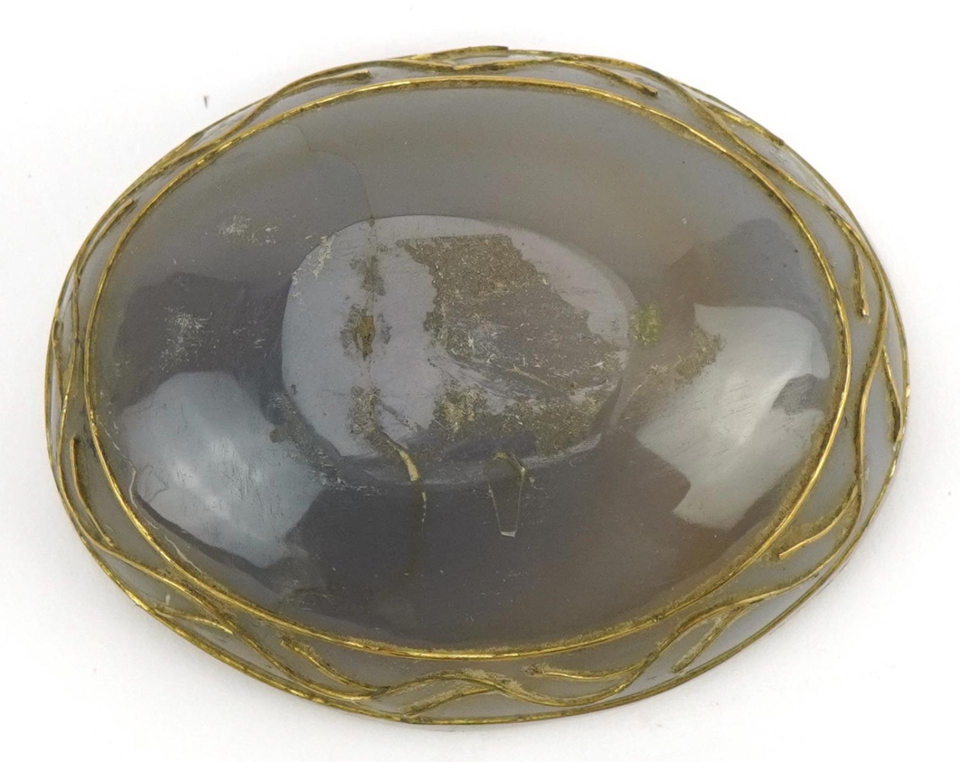 Islamic agate egg shaped box and cover inlaid with stone and metal inlay, 6cm in length - Bild 4 aus 4