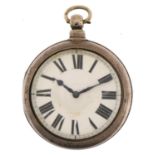 Victorian gentlemen's silver pair case pocket watch with enamelled dial housed in a silver pocket