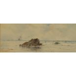 Albert Ernest Markes - Coastal scene with seagulls and ships, late 19th century watercolour, chalk