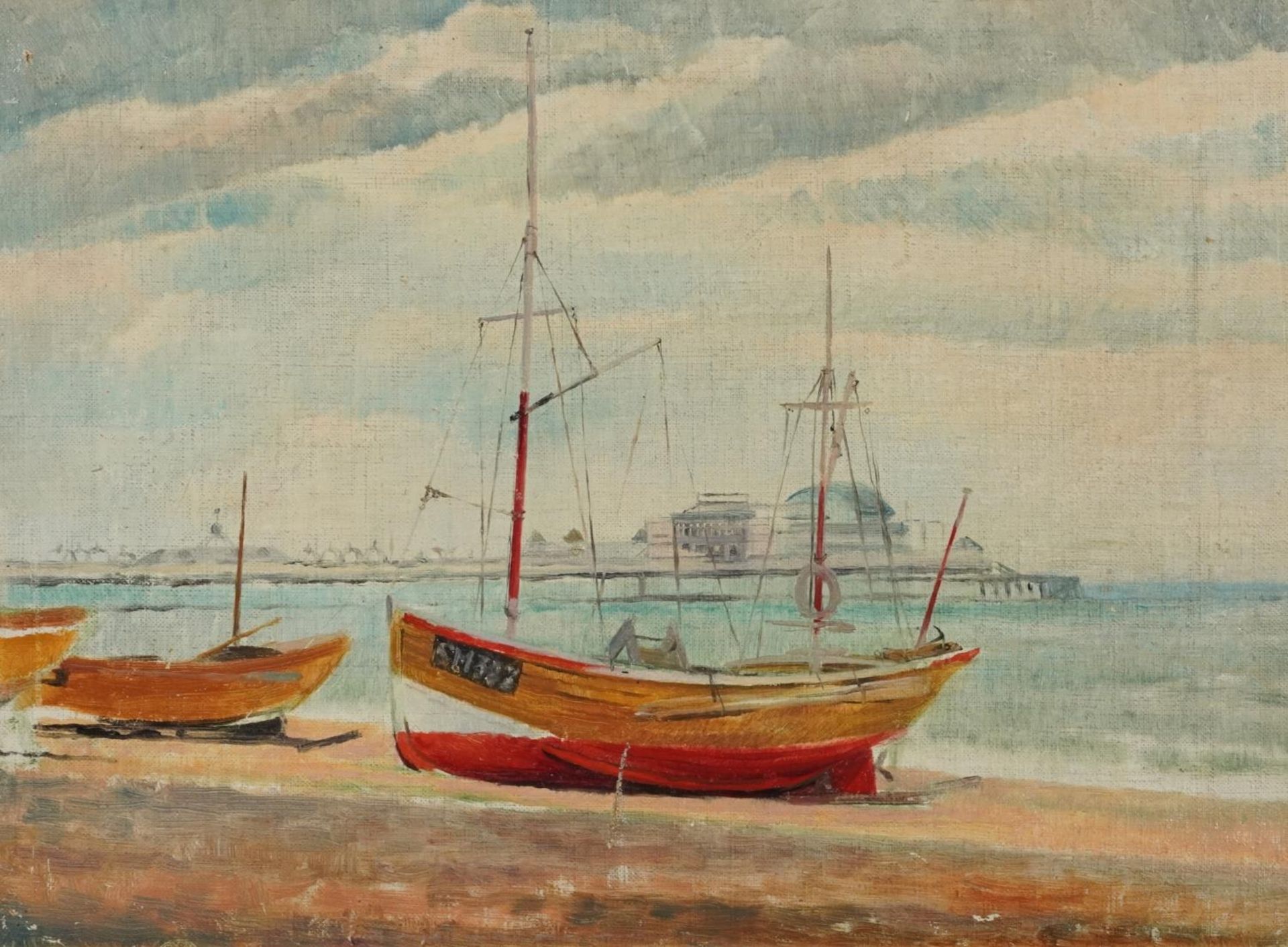 Still life, moored fishing boats and landscapes, seven mixed medias including an oil on canvas and - Bild 28 aus 31