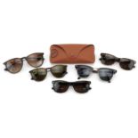 Five pairs of sunglasses including Ray-Ban, some with cases