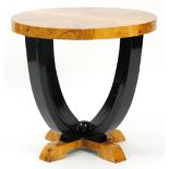 Art Deco style walnut effect circular occasional table, 55.5cm high x 58.5cm in diameter