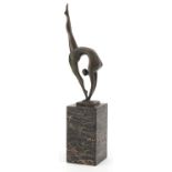 After Miguel Fernando Lopez (Milo), bronze study of a nude female dancer raised on a marble plinth