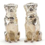 Pair of novelty silver plated Pug dog design salt and peppers, 6.5cm high