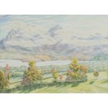 Bill Blackshaw 2003 - Mountainous river landscape, Cubist watercolour, mounted, framed and glazed,