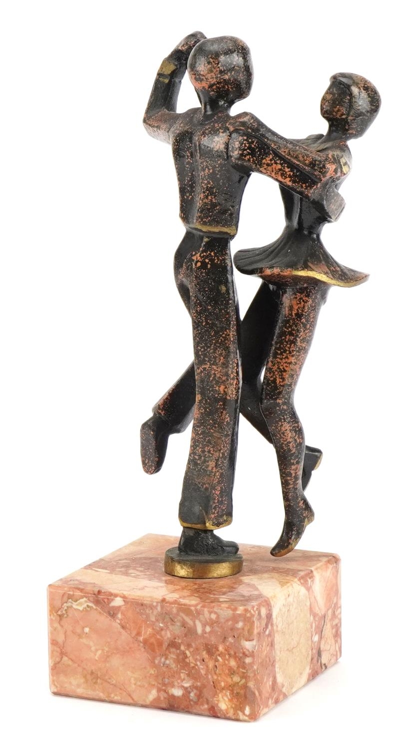 Mid century style bronze study of ballroom dancers raised on a marble base, 23cm high - Image 2 of 3