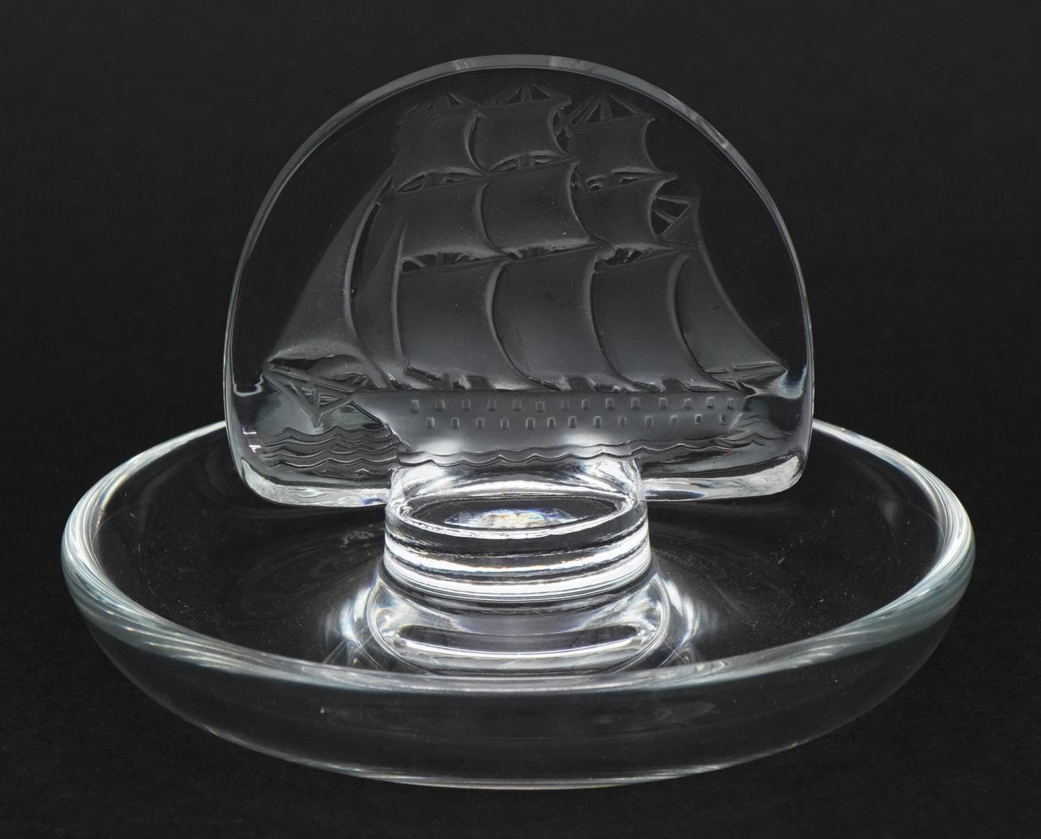 Lalique frosted glass clipper ship ring tray etched with Lalique France to the base, 10cm in - Image 2 of 4