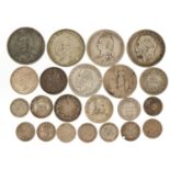 Victorian and later British coinage including Queen Victoria 1886 Young Head shilling, 1889 shilling